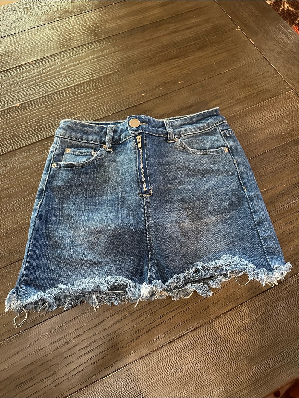 Sz Sm Junior Denim Frayed-Hem Mini Skirt - Blue